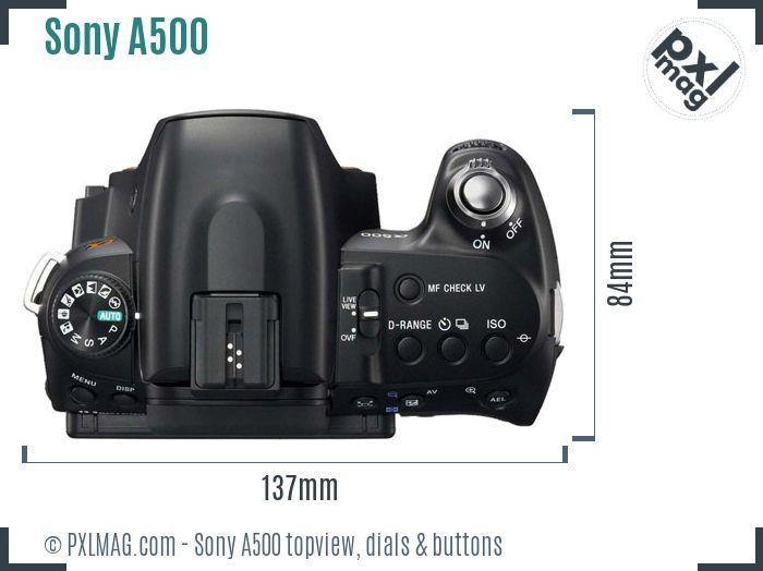Sony Alpha DSLR-A500 topview buttons dials