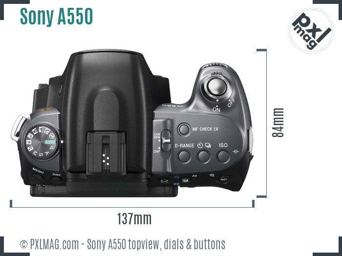 Sony Alpha DSLR-A550 topview buttons dials