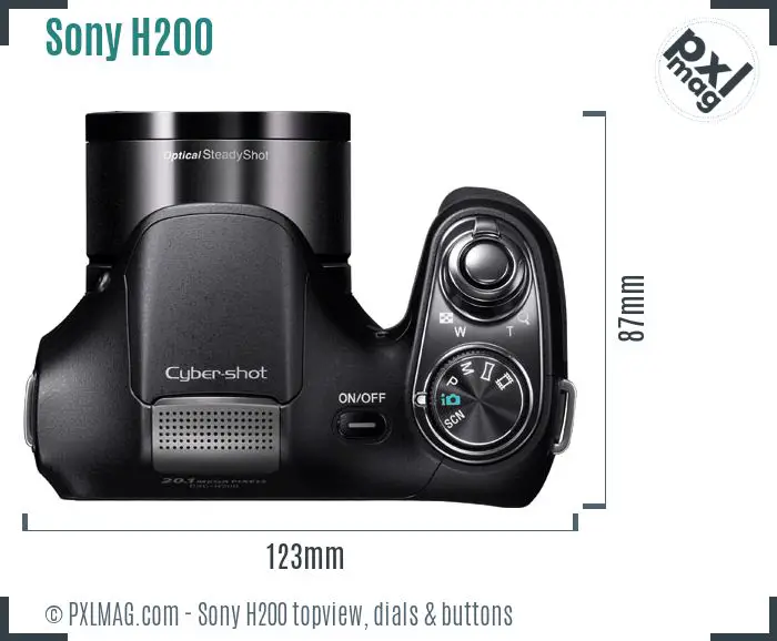 Sony Cyber-shot DSC-H200 topview buttons dials