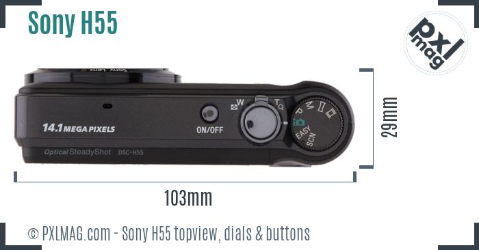 Sony Cyber-shot DSC-H55 topview buttons dials