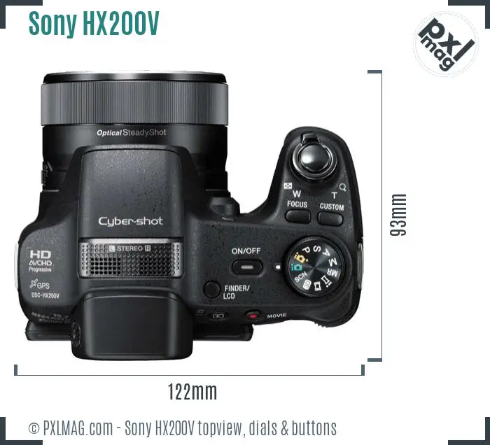 Sony Cyber-shot DSC-HX200V topview buttons dials