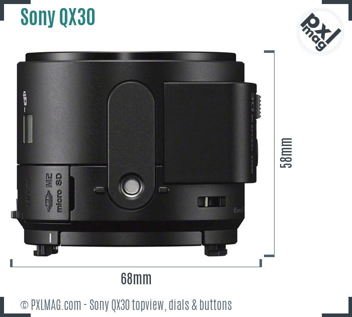 Sony Cyber-shot DSC-QX30 topview buttons dials