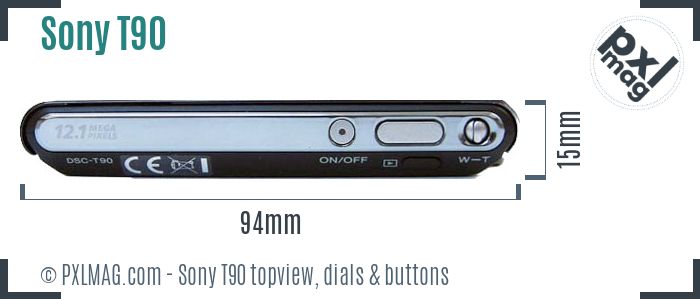 Sony Cyber-shot DSC-T90 topview buttons dials