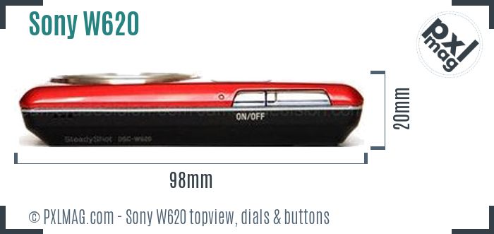 Sony Cyber-shot DSC-W620 topview buttons dials