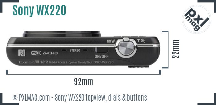 Sony Cyber-shot DSC-WX220 topview buttons dials