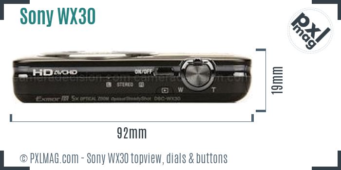 Sony Cyber-shot DSC-WX30 topview buttons dials